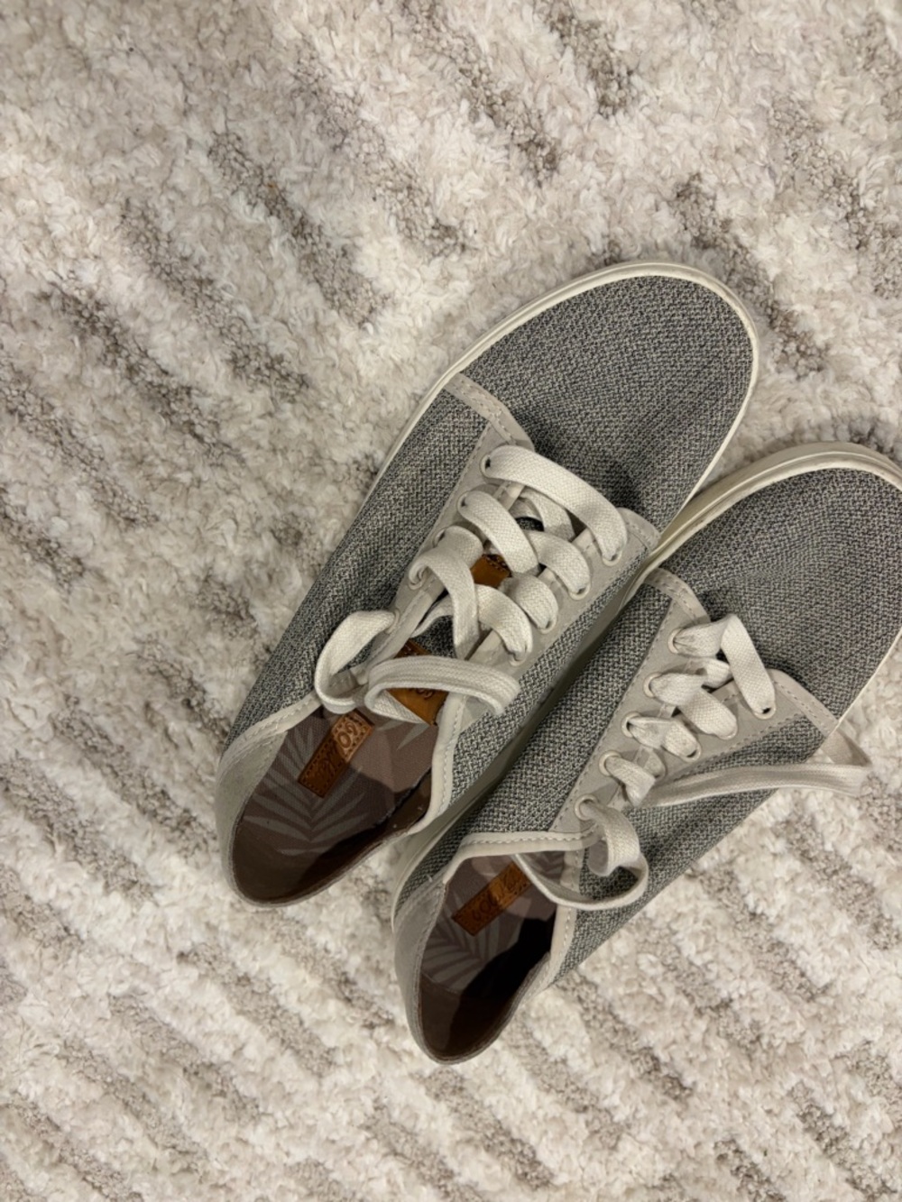 OluKai Women's Beige Canvas Low-Top Lace-Up Sneakers with Slip On Feature
